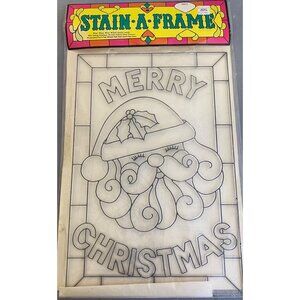 New Sealed Vintage Stain A Frame Suncatcher Faux Glass Merry Christmas Santa